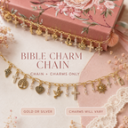 Bible Charm Chain – Gold or Silver Christian Bible Accessory with 11 Charms