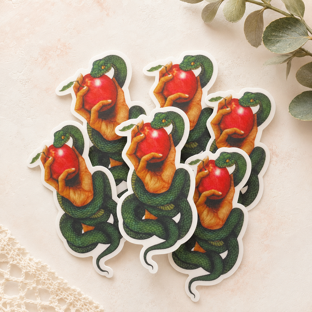 Forbidden Fruit Vinyl Sticker – Snake & Apple Original Ballpoint Pen Artwork