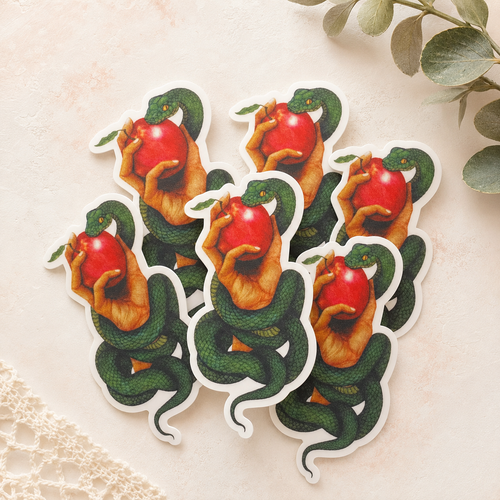 Forbidden Fruit Vinyl Sticker – Snake & Apple Original Ballpoint Pen Artwork