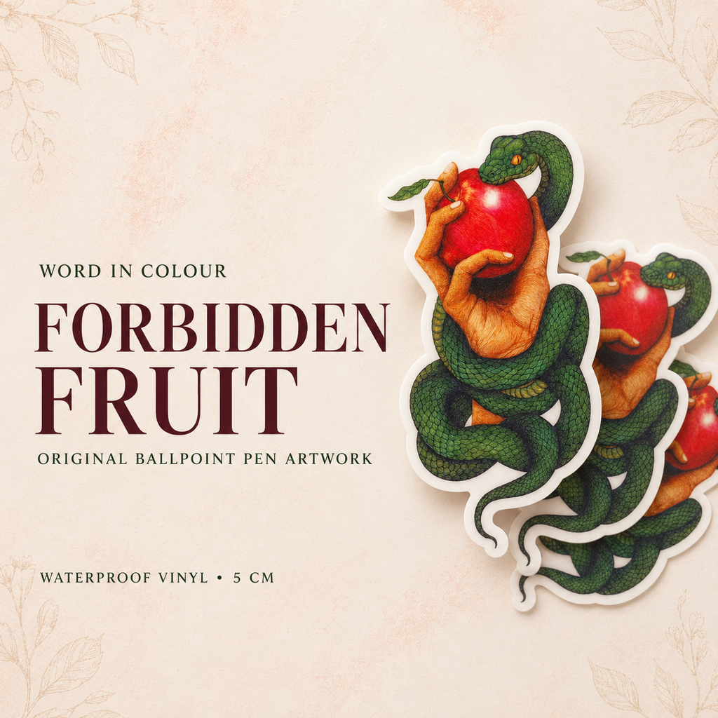 Forbidden Fruit Vinyl Sticker – Snake & Apple Original Ballpoint Pen Artwork