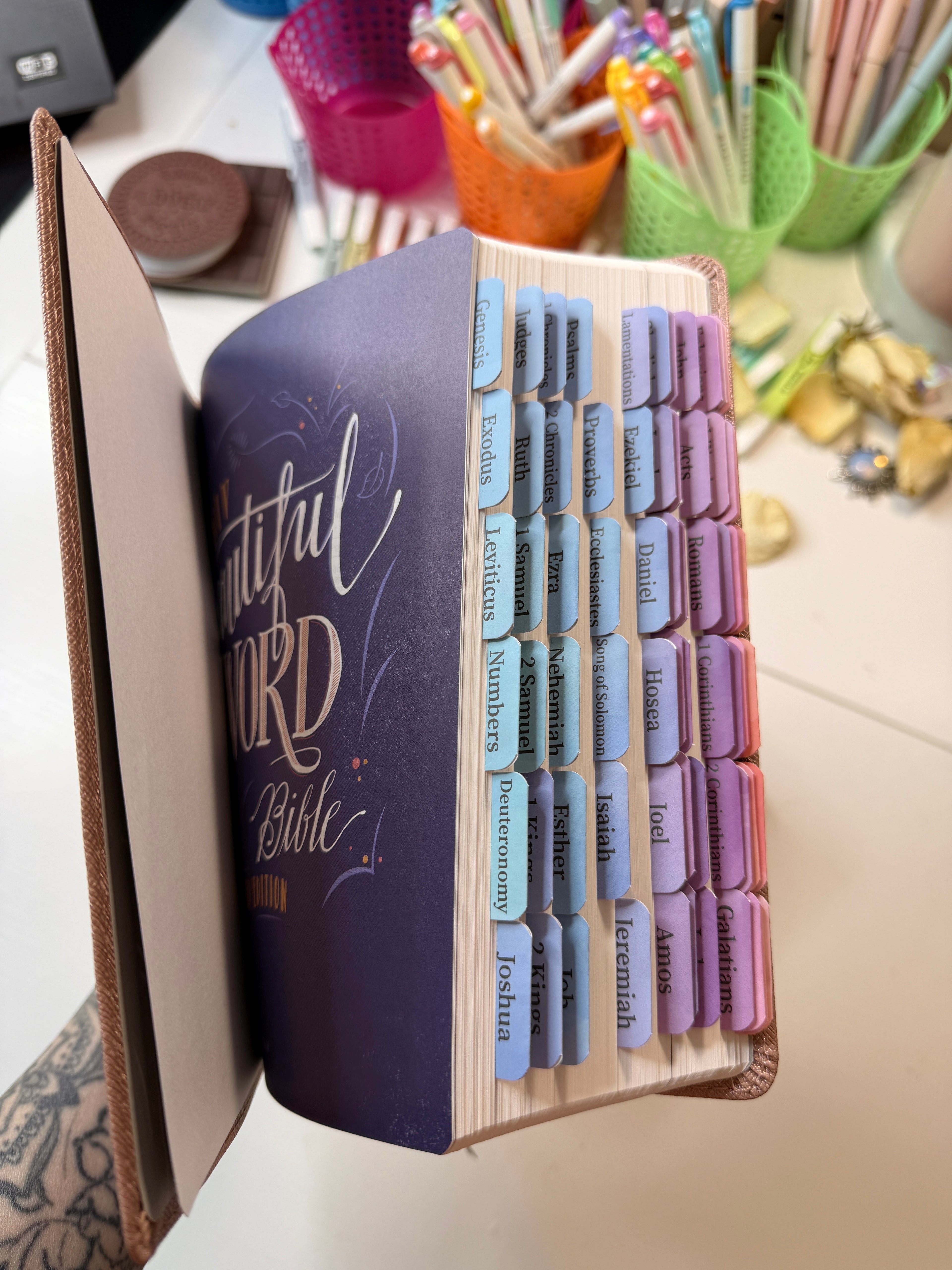 Minimalist Tabbed Bible | Hand Decorated Bible with Rose Gold Tabs | Aesthetic Christian Gift for Women | Bible Study Gift
