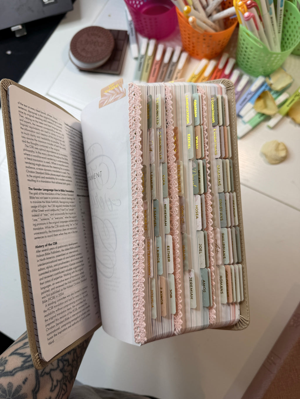 Minimalist Tabbed Bible | Hand Decorated Bible with Rose Gold Tabs | Aesthetic Christian Gift for Women | Bible Study Gift