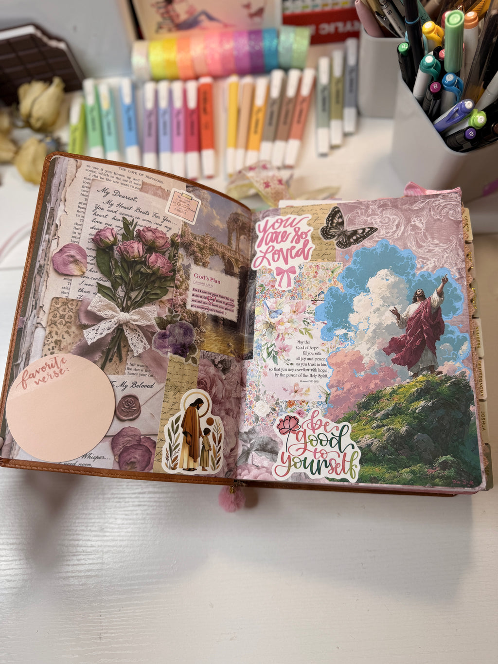 Minimalist Tabbed Bible | Hand Decorated Bible with Rose Gold Tabs | Aesthetic Christian Gift for Women | Bible Study Gift