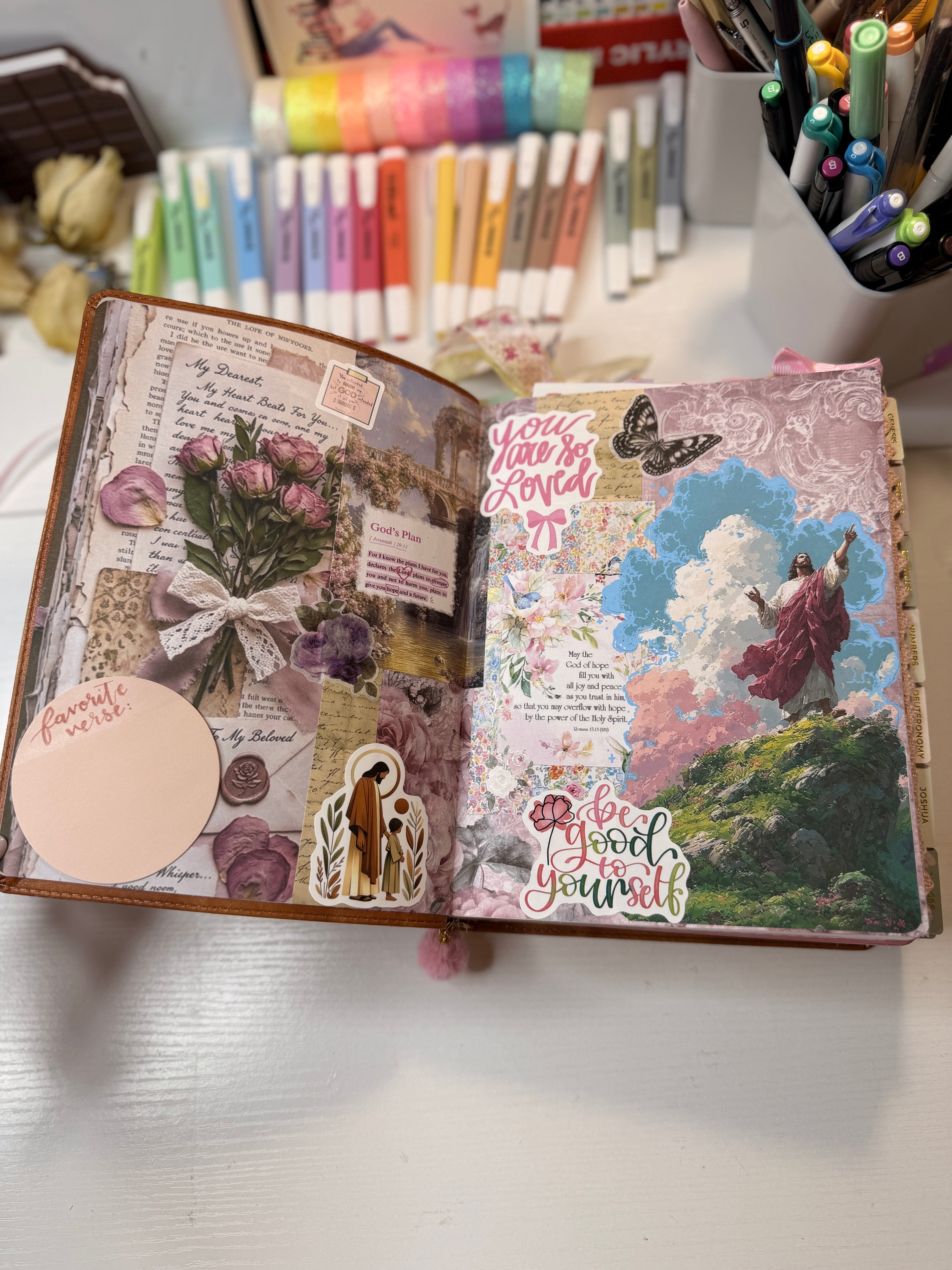 Minimalist Tabbed Bible | Hand Decorated Bible with Rose Gold Tabs | Aesthetic Christian Gift for Women | Bible Study Gift
