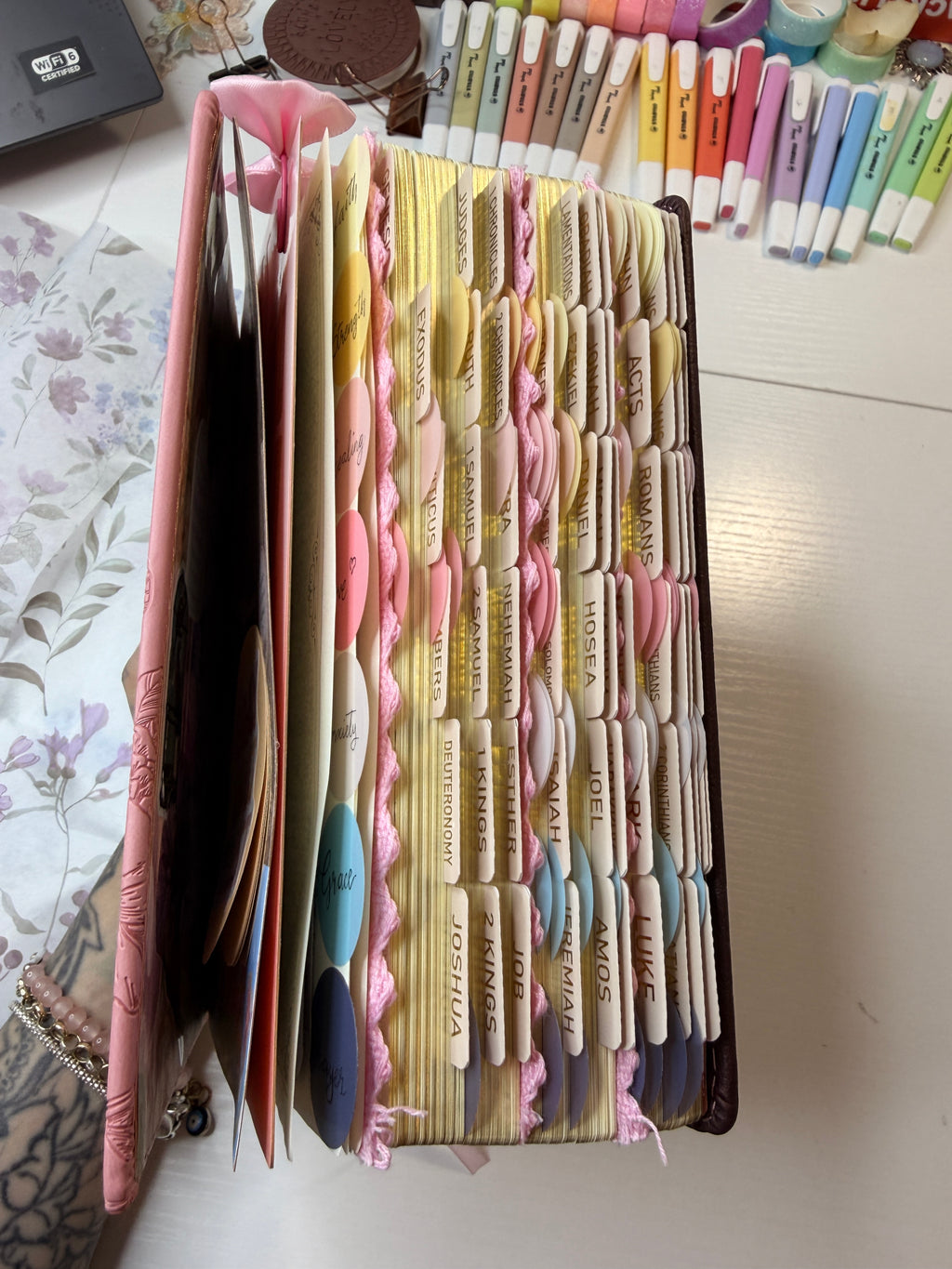 Loaded Bible Handmade | Fully Loaded Journaling Bible | Pre Tabbed Bible with Notes & Stickers | Christian Gift | Made to Order