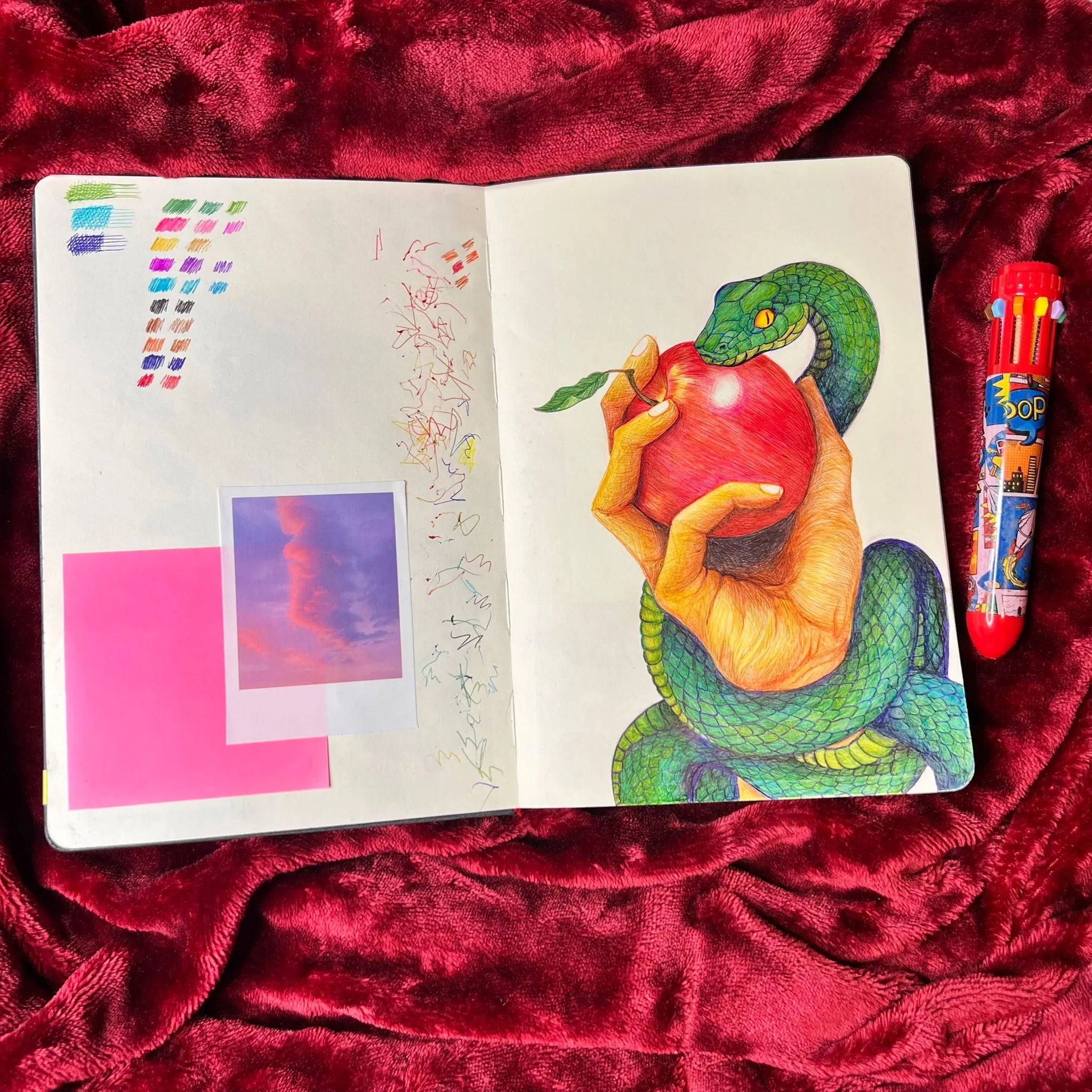 Forbidden Fruit Vinyl Sticker – Snake & Apple Original Ballpoint Pen Artwork