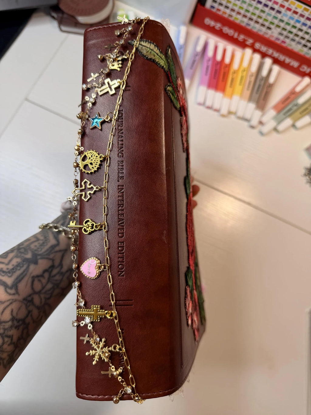 Fully Loaded ESV Interleaved Journaling Bible – Mahogany | Book Summaries, Study Tip-Ins & Embroidered Floral Cover | Ready to Ship