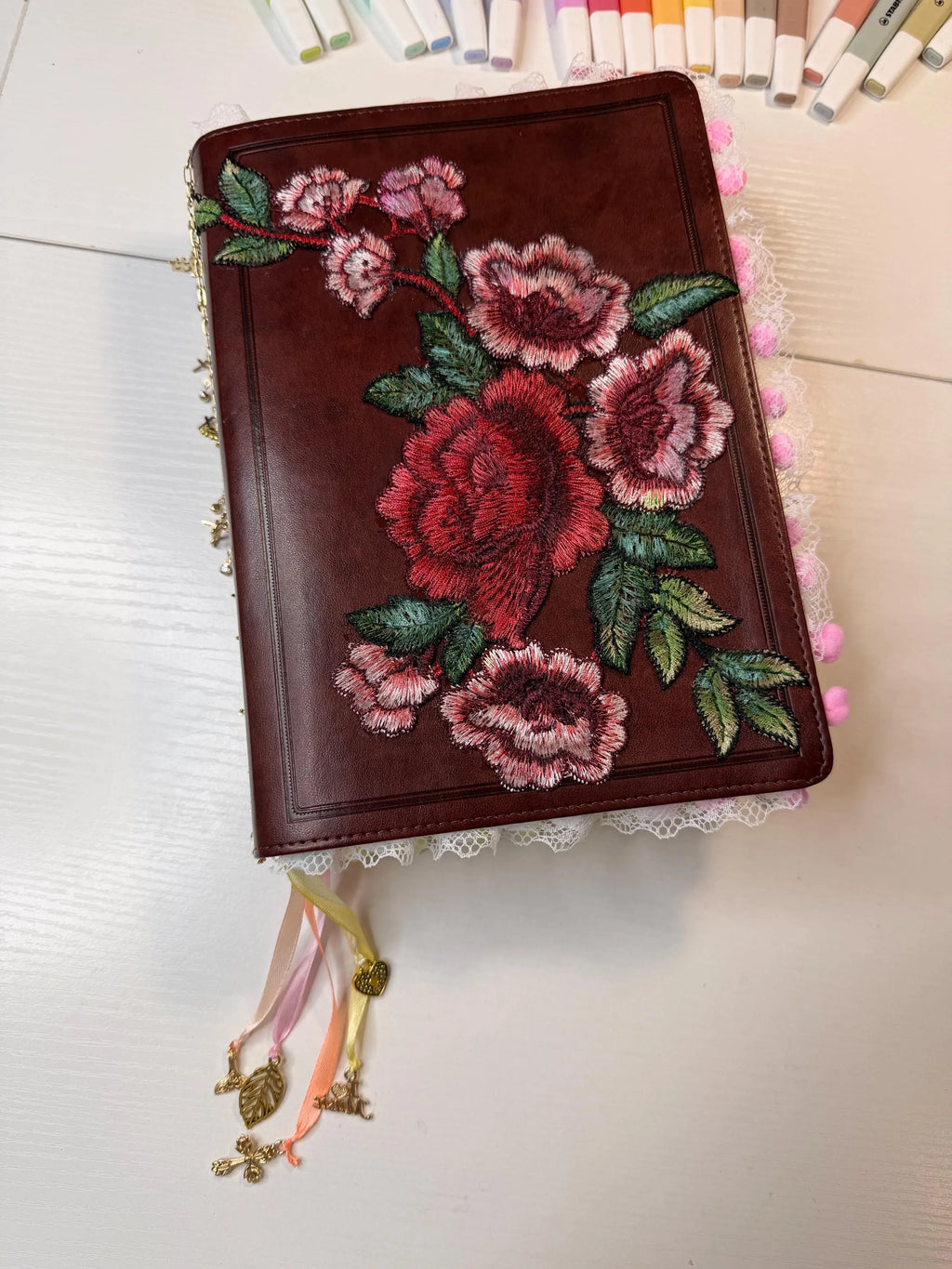 Fully Loaded ESV Interleaved Journaling Bible – Mahogany | Book Summaries, Study Tip-Ins & Embroidered Floral Cover | Ready to Ship