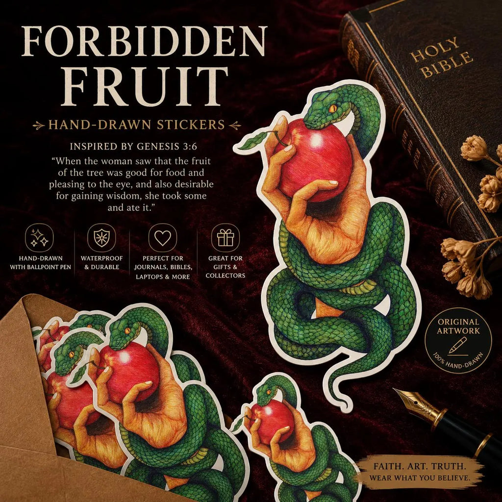 Forbidden Fruit Vinyl Sticker – Snake & Apple Original Ballpoint Pen Artwork
