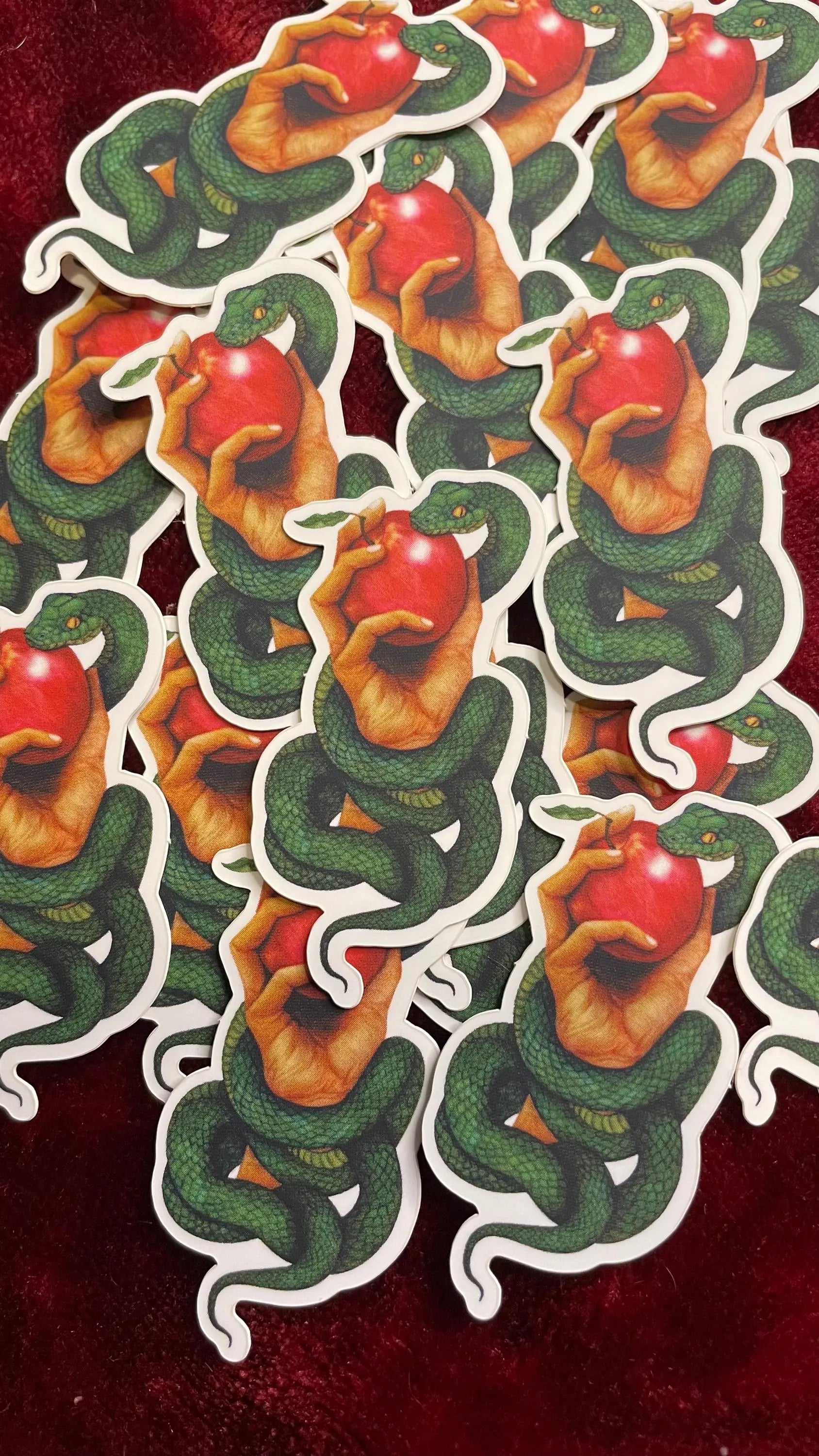 Forbidden Fruit Vinyl Sticker – Snake & Apple Original Ballpoint Pen Artwork