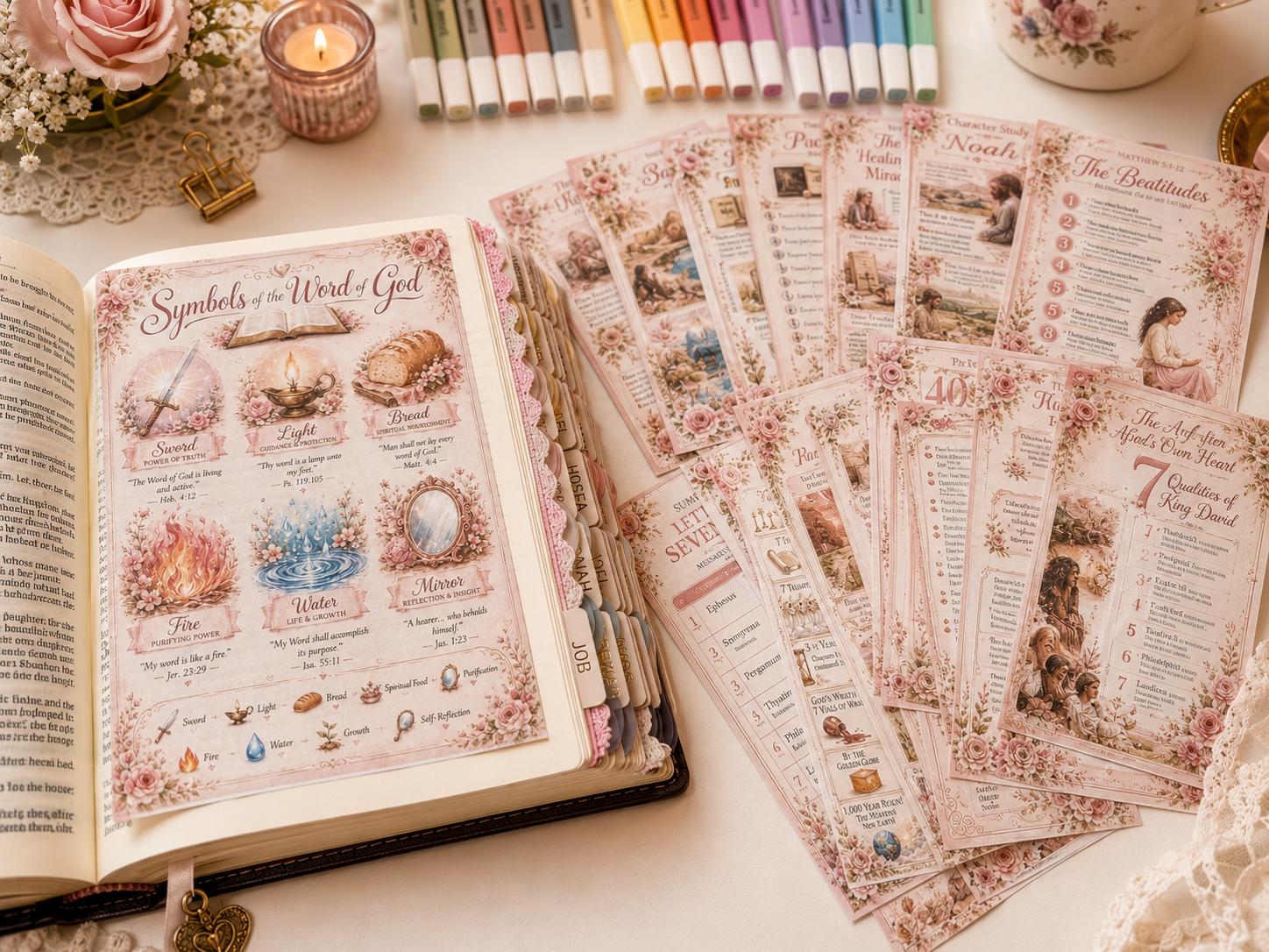50+ Pink Floral Bible Tip-Ins Printable | Vintage Cottagecore Bible Journaling Kit | Christian Journal Inserts | Digital Download