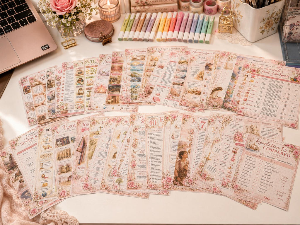 50+ Pink Floral Bible Tip-Ins Printable | Vintage Cottagecore Bible Journaling Kit | Christian Journal Inserts | Digital Download