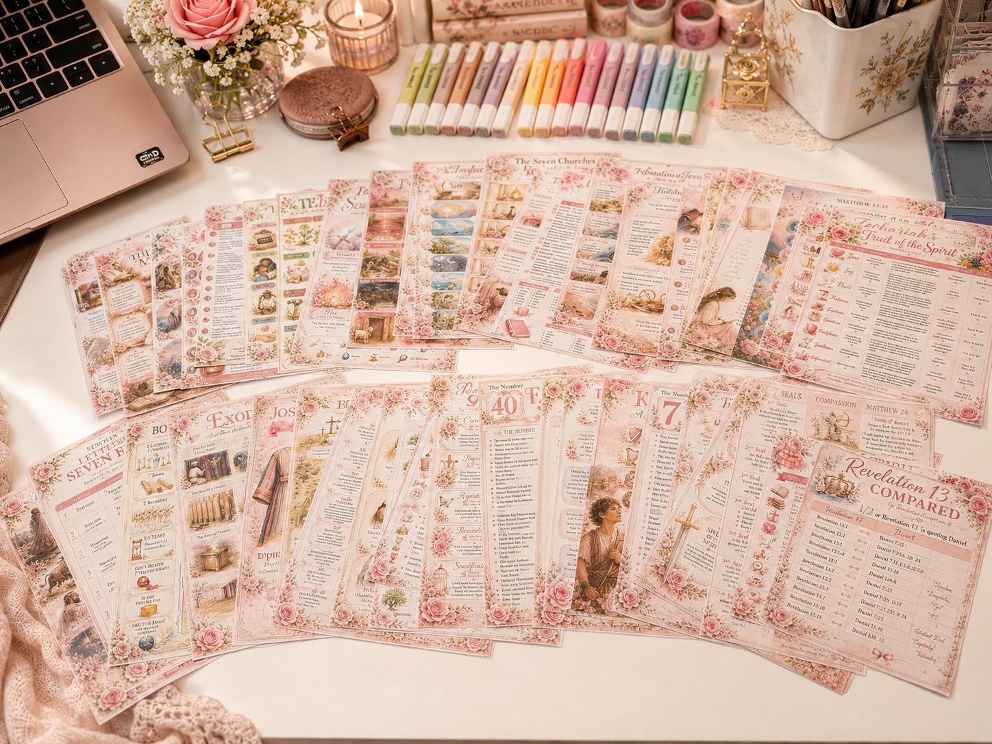 50+ Pink Floral Bible Tip-Ins Printable | Vintage Cottagecore Bible Journaling Kit | Christian Journal Inserts | Digital Download