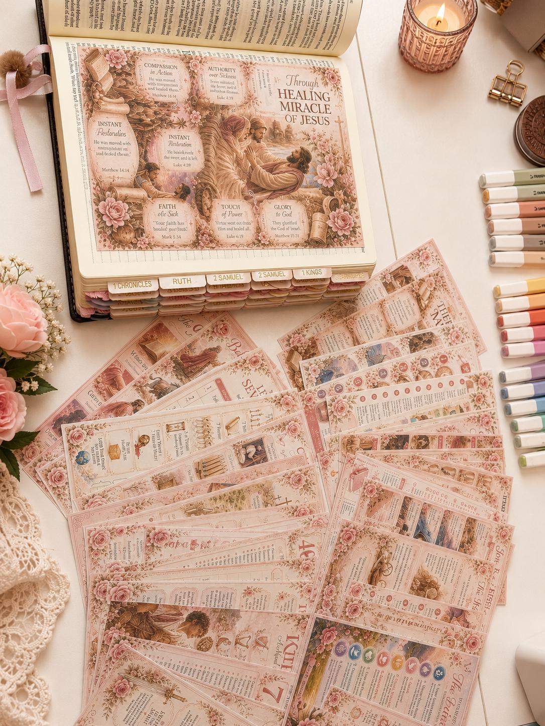 50+ Pink Floral Bible Tip-Ins Printable | Vintage Cottagecore Bible Journaling Kit | Christian Journal Inserts | Digital Download