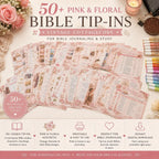 50+ Pink Floral Bible Tip-Ins Printable | Vintage Cottagecore Bible Journaling Kit | Christian Journal Inserts | Digital Download